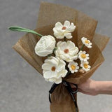Finished Exquisite Crocheted Peony Chamomile Gesang Flower Bouquet - Captivating Handmade Floral Display