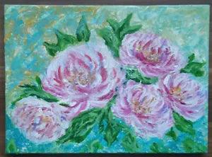 Original Acrylic Pink Flowers Painting, Peony Artwork Gift, Room Home Decoration