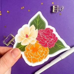 Mini Waterproof Floral Stickers | 1.5 inch floral stickers | Marigold Sticker | Magnolia Sticker | Ranunculus Sticker | Small Flower Sticker