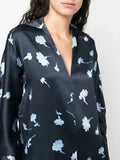 Vince Womens Blouse XL Sea Carnation Satin Silk Shaped Collar Long Sleeve $445