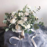 White & Greenery Bouquet, Wedding Bouquet, Boho Bouquets, Bridal Bridesmaids Bouquet, Spring Wedding Bouquet, Baby??sBreath,Rose,Eucalyptus