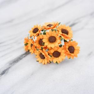 1" paper sunflowers with wire stems, 25mm paper flowers, 2.5 cm