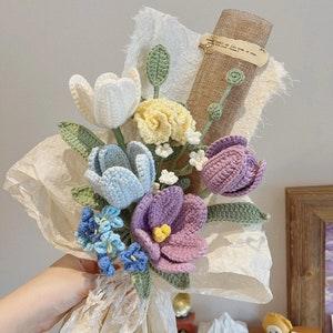 Finished Crochet Tulip Bouquet,Handmade Mix Bouquet,Crochet Flowers Bouquet,Tulip and Carnation,Gift For Mom,Mother's Day Gift