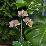 Stained glass Orchid flower Peachy iridescent Suncatcher 3D plant, Wedding Christmas Gift  Outdoor and gardening decor