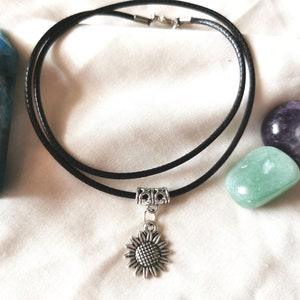 Sunflower Leather Necklace | Couple Necklace | Gift Ideas for her | Flower Pendant | Leather Jewelry