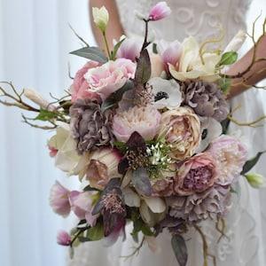 Country Fantasy Peony Magnolia Lisianthus Anemone Wedding Package/Bridal Bouquet/Bridesmaid/Buttonholes/Corsage/Cake Topper/Table Vine