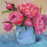 Pink Peony Oil Painting Flower Bouquet in Vase Original Wall Art Abstract Impasto Artwork by Nataly Mak