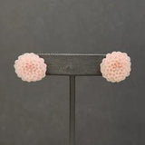 Flower Vtg Earrings Pierced Carved Pink Acrylic Round Peony 3/4"