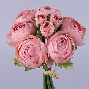 Ranunculus 9 stems, Open Ranunculus, Faux small flowers, Pink Peony Floral Arrangement, Pink Camellia, Simple Wedding bouquet