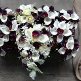 Purple Burgundy Bridal Bouquets, White Burgundy Bridesmaids Bouquets, Real Touch Calla Lilies, White Roses, Baby's Breath