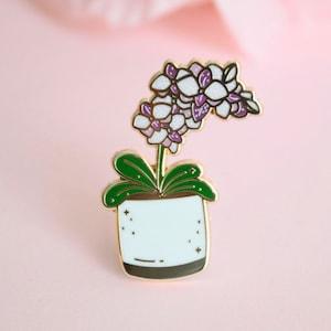 Pot of Orchids Enamel Pin | Houseplant Enamel Pin