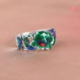 F05 Ring Multicoloured Flower Peony Sterling Silver 925 Adjustable Size