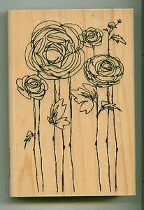 STAMPENDOUS rubber stamp RANUNCULUS FLOWERS wood mounted, P116