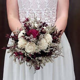 MEDIUM ivory burgundy wine rustic bouquet elegant autumn fall winter woodland wedding sola rose flower satin ribbon