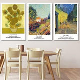Set of 3 Van Gogh Print Exhibition Canvas Wall Art Sunflowers Prin,Cafe Terrace at Night Landscape Print Van Gogh Paintings, Museum Wall Art