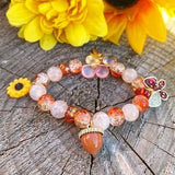 Chestnut/Sunflower Fall Beaded Bracelet | Butterfly  Charm Beaded Bracelet | Crackle Quartz Orange Bracelet | Autumn Colors Bracelet