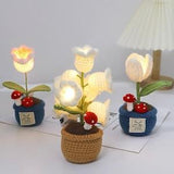 Handmade Crochet Tulip Potted Plant light,Crochet Flower Decoration ,Knitted Flower Car Decoration,Crochet light,Crochet Lily Potted Plant