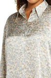 Vince Womens Blouse Plus XXXL Blue Carnation Print Satin Silk Long Sleeve $345