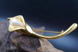 Vintage Gold Tone Calla Lily Flower Faux Pearl Brooch Pin