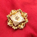 Vintage Victorian Seed Pearl Brooch Pin in Gold with Fleur de Lis Engraved detail Flower three tone 18k gold