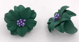 Green Leather Lily Flower Ring - 3 cm - Adjustable - Handmade in Bali