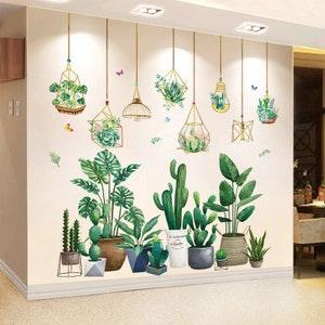 Green Leaves Wall Decal, Tropical Wall Decals Cactus Plant, Green Plant Wall Stickers, House Plant, Bedroom Living room Wall Decor, Jungle