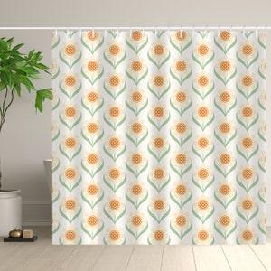 Scandinavian Shower Curtain, Retro Flower Shower Curtain,  Boho Shower Curtain, Botanical Bathroom Decor, Sunflower Waterproof Curtain