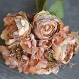 10 stems Dried Look Faux Flowers Bouquet, Orange Champagne Dried Look Roses, Peonies, Hydrangeas Bundle, Wedding Home Decors, DIY Florals