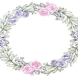 Rose Wreath embroidered quilt label to customize with your personal message