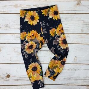 Sunflowers on Navy Slim Fit Pants Leggings - Kids clothing - Toddler Pants Baby Pants - Toddler leggings Baby Leggings handmade kids clothes