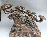 17" Chinese Pure Bronze Fengshui Tree Peony Flower Auspicious Ruyi Ru Yi Statue