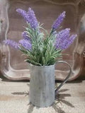 French Inspired Faux Lavender Flowers Whitewash Metal Pitcher Flowerpot 13"