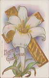 Easter Vintage Post Card 1909 White Lily Cross Gold Foil Embossed Unposted