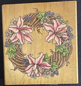 New Rubber Stampede Spring Wreath Wood Mounted Rubber Stamp Lilies Floral