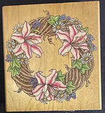 New Rubber Stampede Spring Wreath Wood Mounted Rubber Stamp Lilies Floral