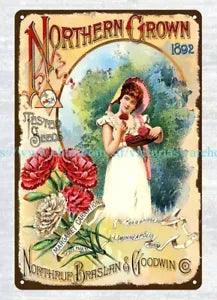 1892 Pink Carnations Flowers Seed Packet Catalogue metal tin sign farm house art