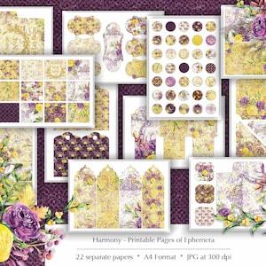 Junk Journal Printable Ephemera, Scrapbook Embellishments, Ephemera Bundle, Floral Ephemera, Fussy Cut Ephemera, Ranunculus Flower, Purple