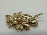 Vintage LindSP Flower Spray Faux Pearls Rhinestones 14KGE Calla Lily Pin Brooch.