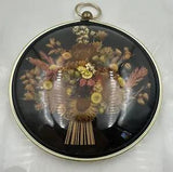Vtg Cideart Wall Art Dried Flowers Round Frame Dome Glass Velvet Hanger 7??? Dia