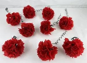 Vintage 9pc Artificial Plastic Red Carnation Flowers Picks Tie Ons Christmas 3???