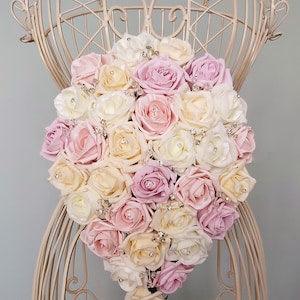 Rose Wedding Bouquet, Blush Pink Bride Bridesmaid Groom, Foam Rose, diamante and crystal, posy faux Flowers