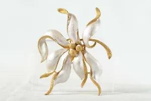 Coro Iridescent & Gold Tone Floral Brooch, Stipple Lily Hand Painted
