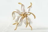 Coro Iridescent & Gold Tone Floral Brooch, Stipple Lily Hand Painted
