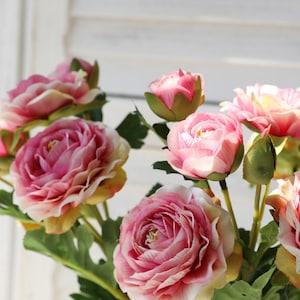 Six Head White Ranunculus Stems Artificial Flowers Faux floral stem Silk Persian Buttercup | Ranunculus Flowers Stem - 3Stems
