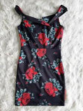 Charlott Russe Women's Black and Red Peony Floral Bodycon Dress Siz S