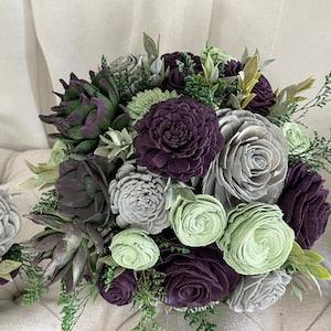 Rich Garden Succulent Bouquet - Wooden Flowers - Purple, Succulent -  Made to Order - Forever Flowers - Birthday Gift - Wedding Flowers