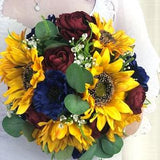 Artificial Bridal Flowers, Burgundy Navy and Sunflower Bridal Bouquet, Counrty Sunflower Theme Wedding, Sunflower Bridal Bouquet
