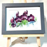 Framed colour print of 'Purple Orchids' original watercolour by artist Sharon Hall