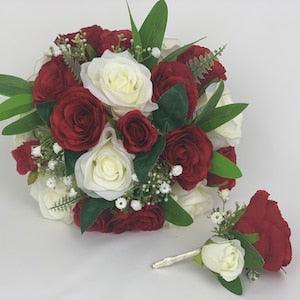 wedding bouquets silk  flowers sets with Gypsophila & red and ivory  roses