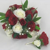 wedding bouquets silk  flowers sets with Gypsophila & red and ivory  roses